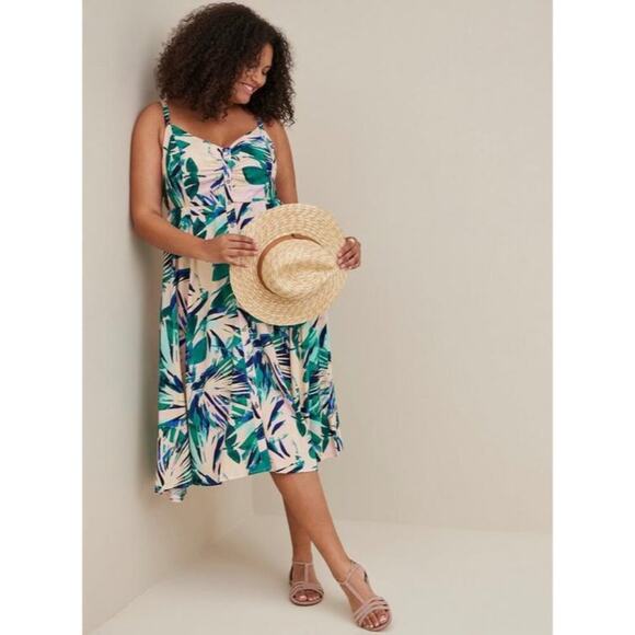 NWT Torrid Pink/Green Tropical Print Sun Dress Button Up Women's Plus Size 6X - Picture 1 of 9